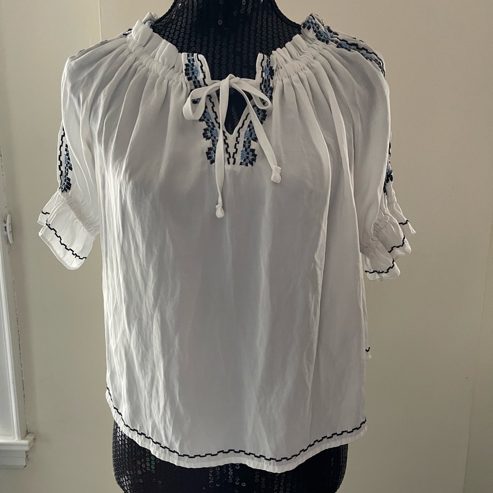 One Way White & Blue Boho Blouse